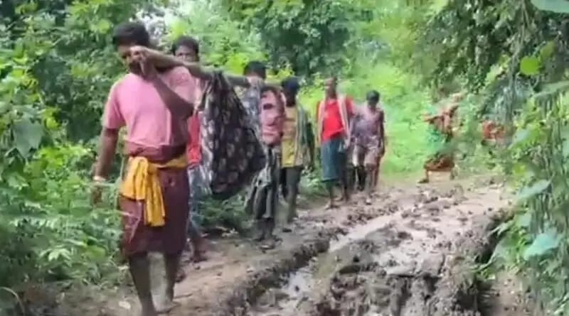 ଆସିଲାନି ଆମ୍ବୁଲାନ୍ସ: ବୃଦ୍ଧାଙ୍କୁ ଦୁଇ କିମି ଭାର କରି ବୋହି ନେଲେ ଗ୍ରାମବାସୀ।