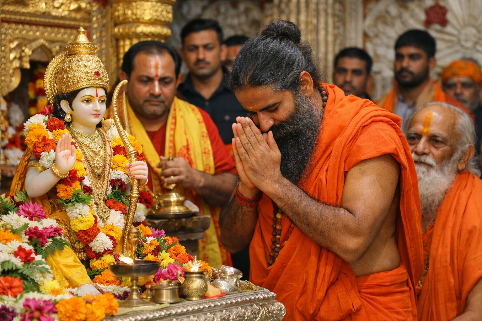 Ramdev Offers Prayers at Ram Lalla, Calls for Unity Among Sanatanis in Ayodhya