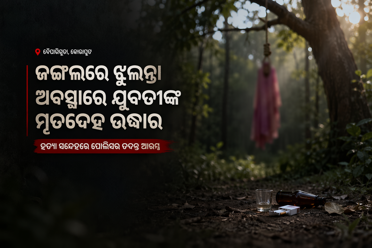 ଜଙ୍ଗଲରେ ଝୁଲନ୍ତା ଅବସ୍ଥାରେ ଯୁବତୀଙ୍କ ମୃତଦେହ: ହତ୍ୟା ସନ୍ଦେହରେ ତଦନ୍ତ ଆରମ୍ଭ