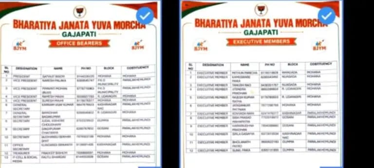 ଗଜପତି ଜିଲ୍ଲା ଭାରତୀୟ ଜନତା ଯୁବମୋର୍ଚ୍ଚା ନୂଆ ଟିମ୍ ଘୋଷିତ..